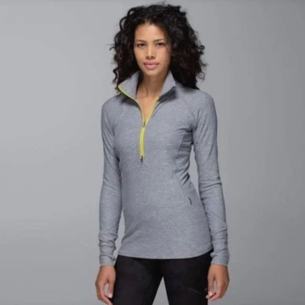 Lululemon Race Your Pace 1/2 Zip Pullover 4 Heathered Slate Gray Thumbholes Run